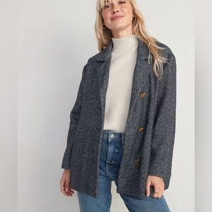 NWT Old Navy Blue Soft-Brushed Herringbone Wool-blend Car Coat Size Medium